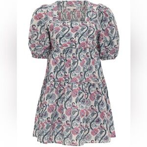 Anna Cate Harper Square Neck Puff Sleeve Dress Pink Blue Floral Size Small